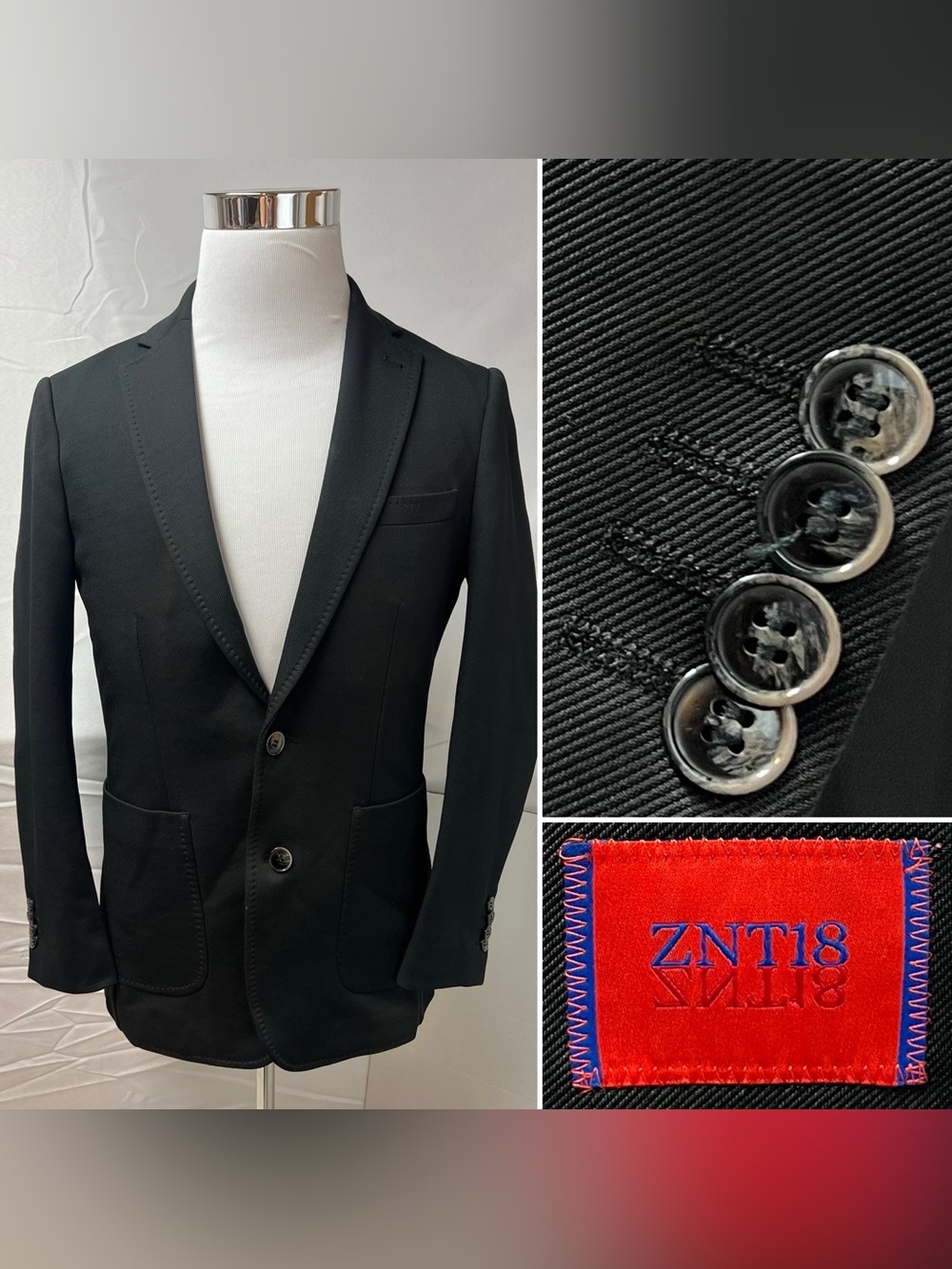Zanetti ZNT18 Men's 38S Black Slim Fit Unstructured Blazer Jacket
